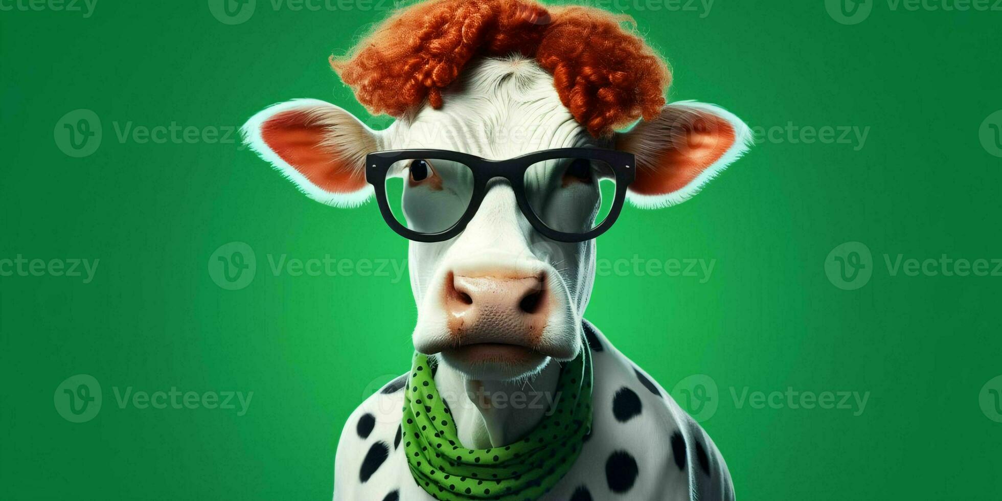 AI generated Portrait of Cool and Funny Cow Wearing Glasses in Studio Background. Generative AI photo