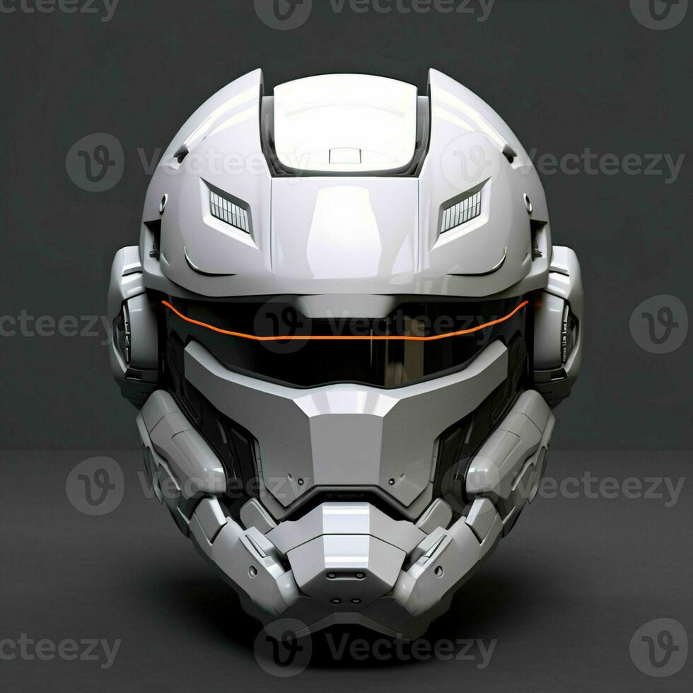 AI generated Modern and Futuristic War Helmet Isolated on Gray Background. Generative AI photo