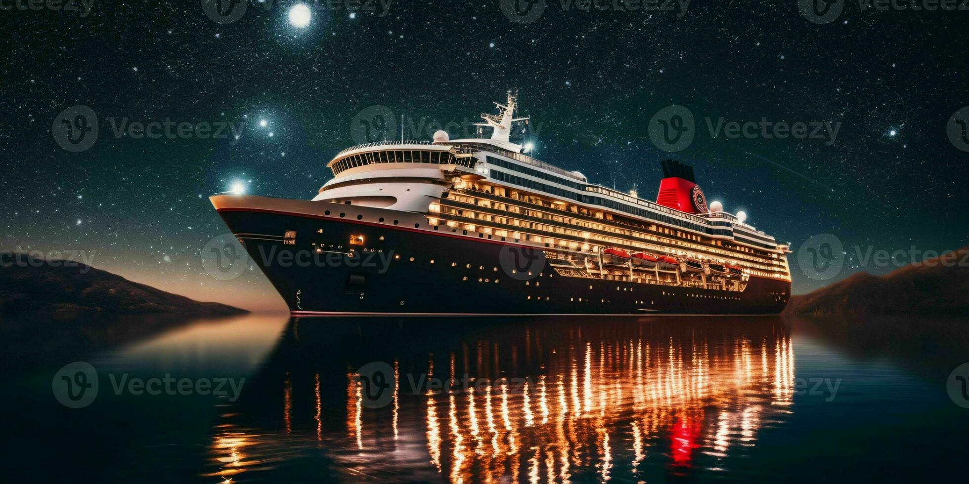 AI generated Luxury Cruise Ship Sails the Sea at Night with Starry Skies. Generative AI photo