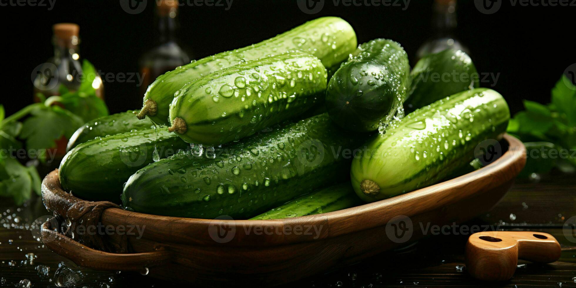 AI generated Fresh Cucumber with Water Droplets. Generative AI photo