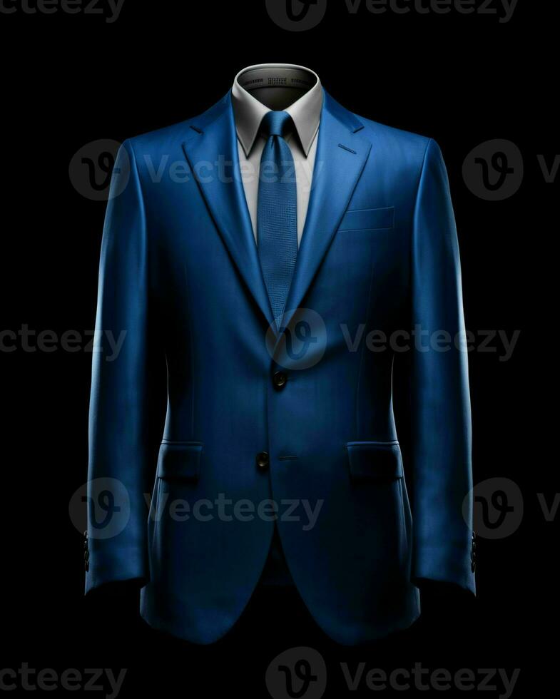 AI generated Elegant Blue Men's Suit Isolated on Black Background. Generative AI photo