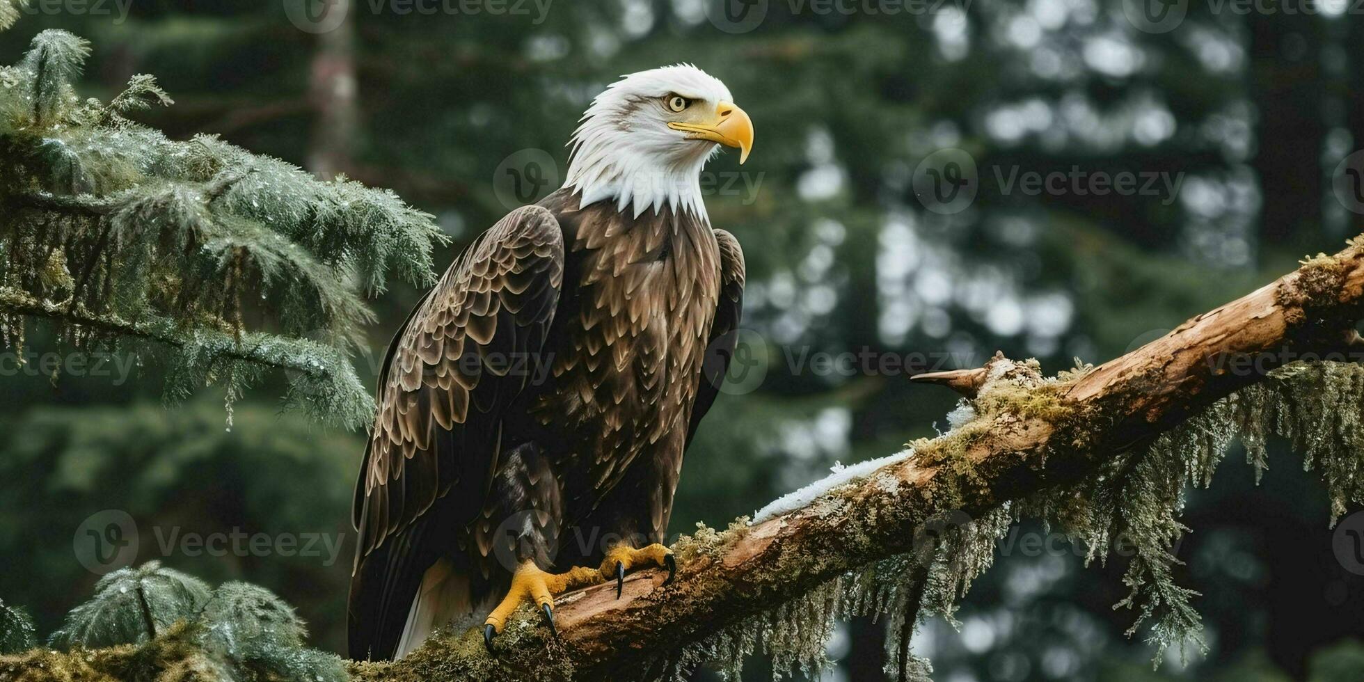 AI generated Bald Eagle Perched on a Tree Branch. Generative AI photo