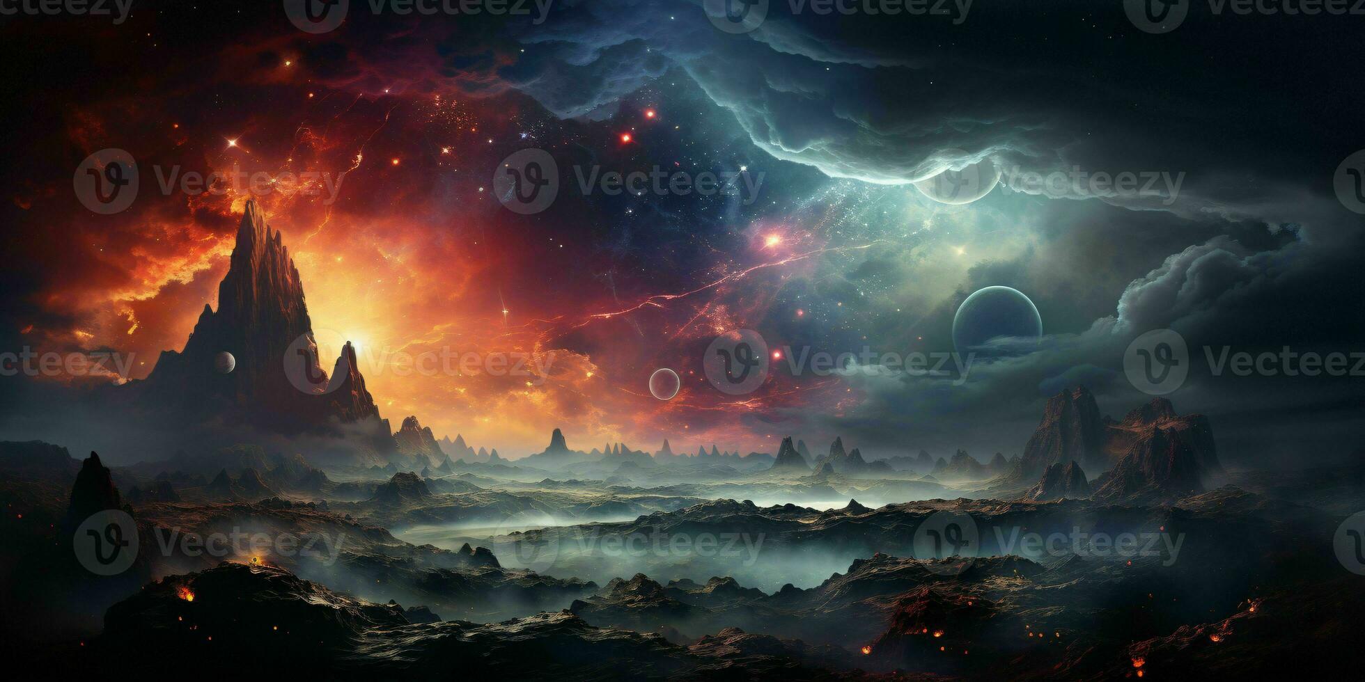 AI generated Colorful Space Background with Nebula, Galaxies, and Planets. Starry Cosmos Background. Generative AI photo