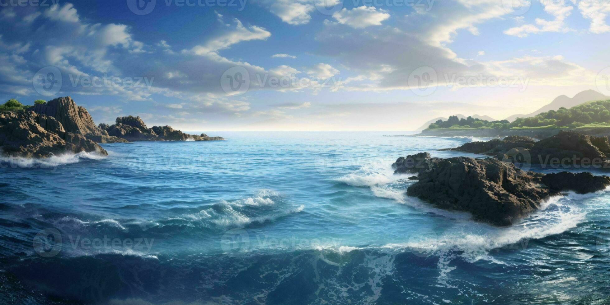 AI generated Beautiful Ocean Waves View with Blue Sky. Generative AI photo