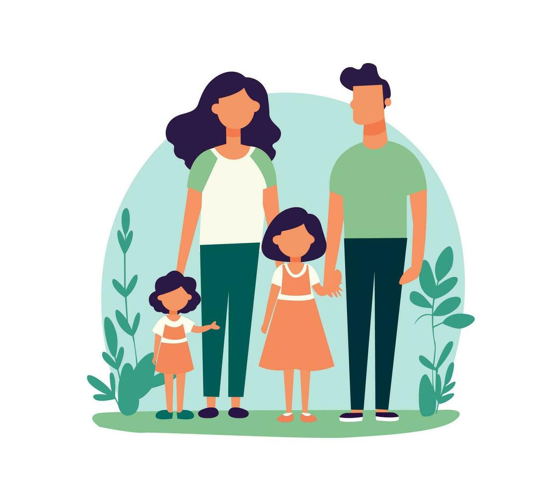 parent and children flat character illustration vector