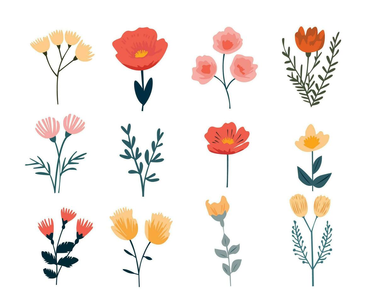 Flat Flower icon set vector illustration