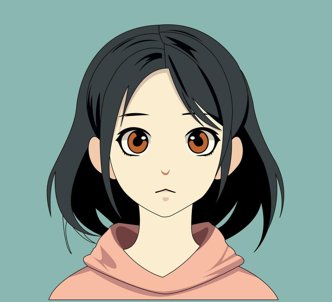 anime cute girl face portrait cartoon character illustration vector