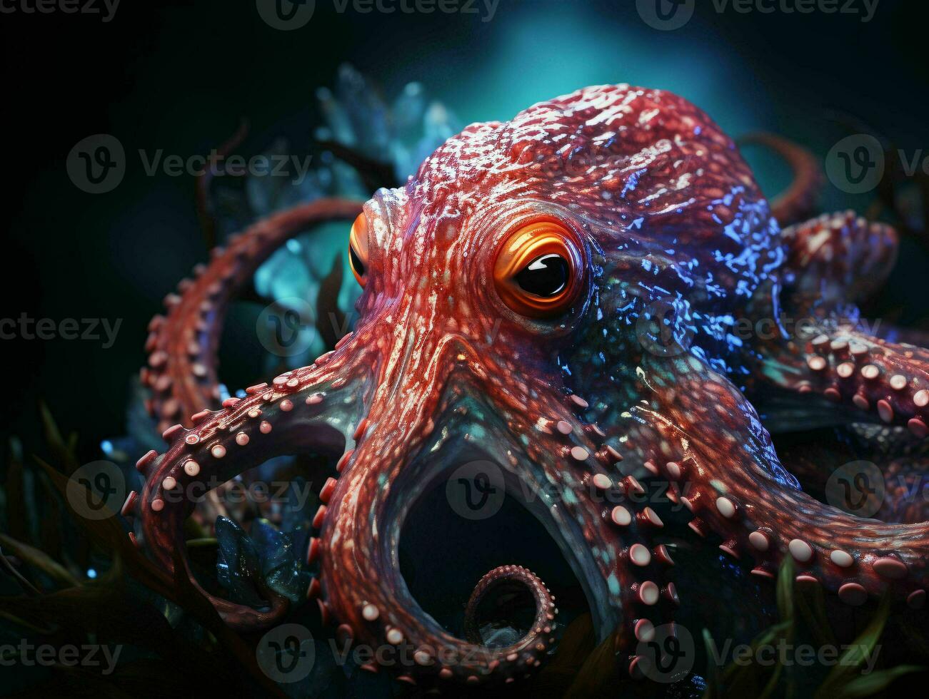 AI generated Close up of an Octopus Underwater. Generative AI photo