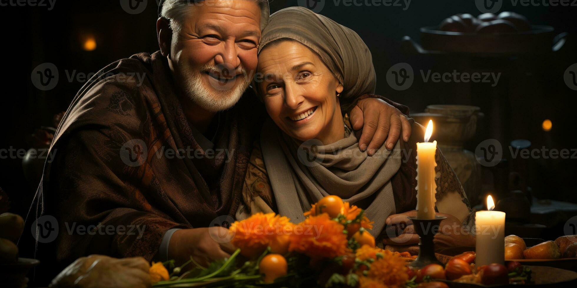 AI generated Happy and Romantic Old Muslim Couple. Generative Ai photo