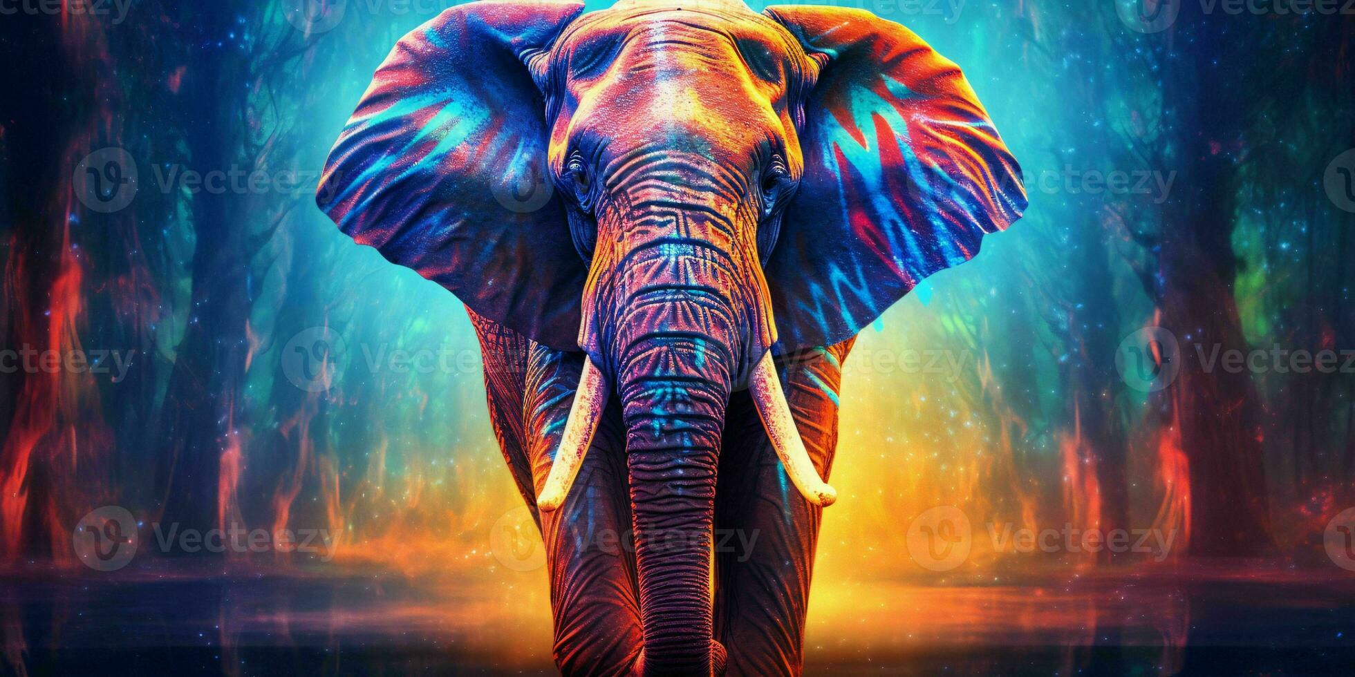 AI generated Colorful Elephant Illustration with Glow Effect. Generative AI photo