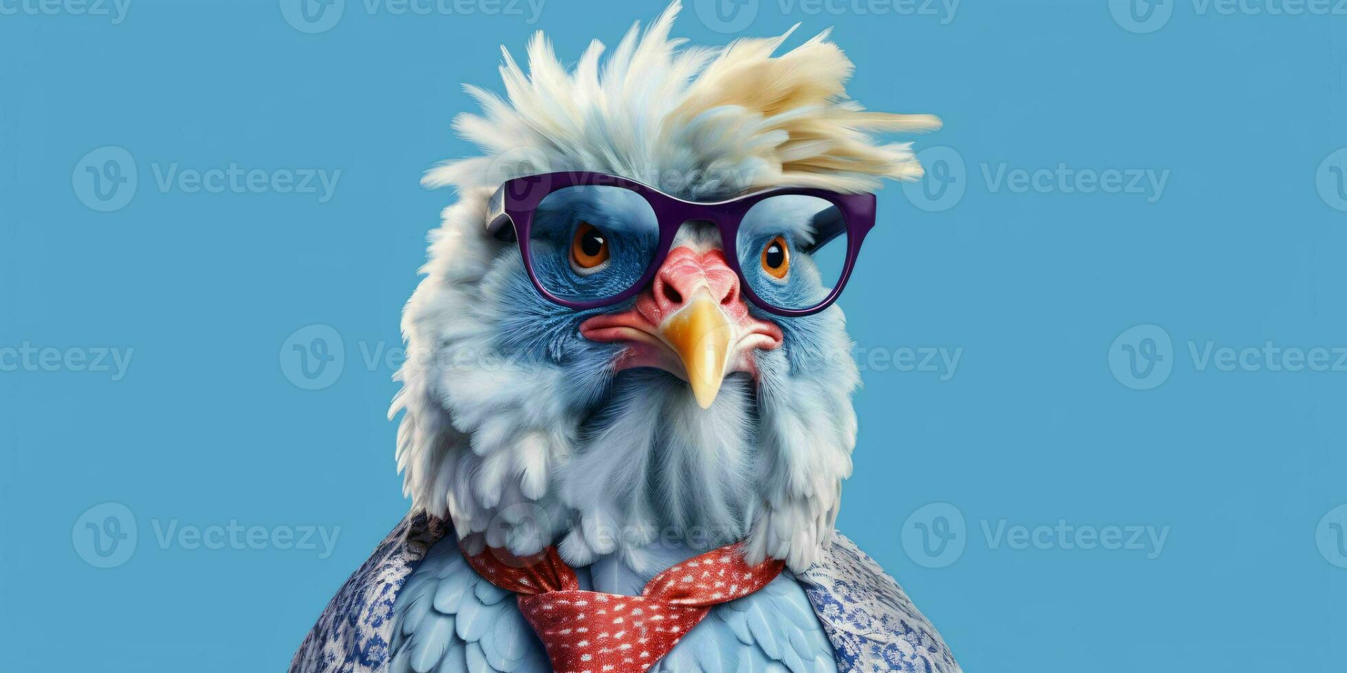 ai generado linda y gracioso pollo vistiendo lentes y casual atuendo. generativo ai foto