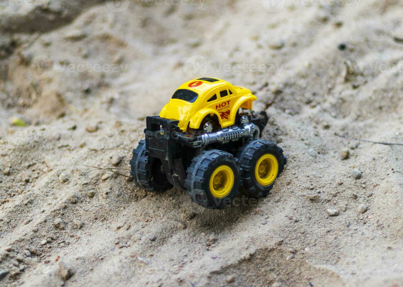 Close up shot of the toy monster truck. Kids photo