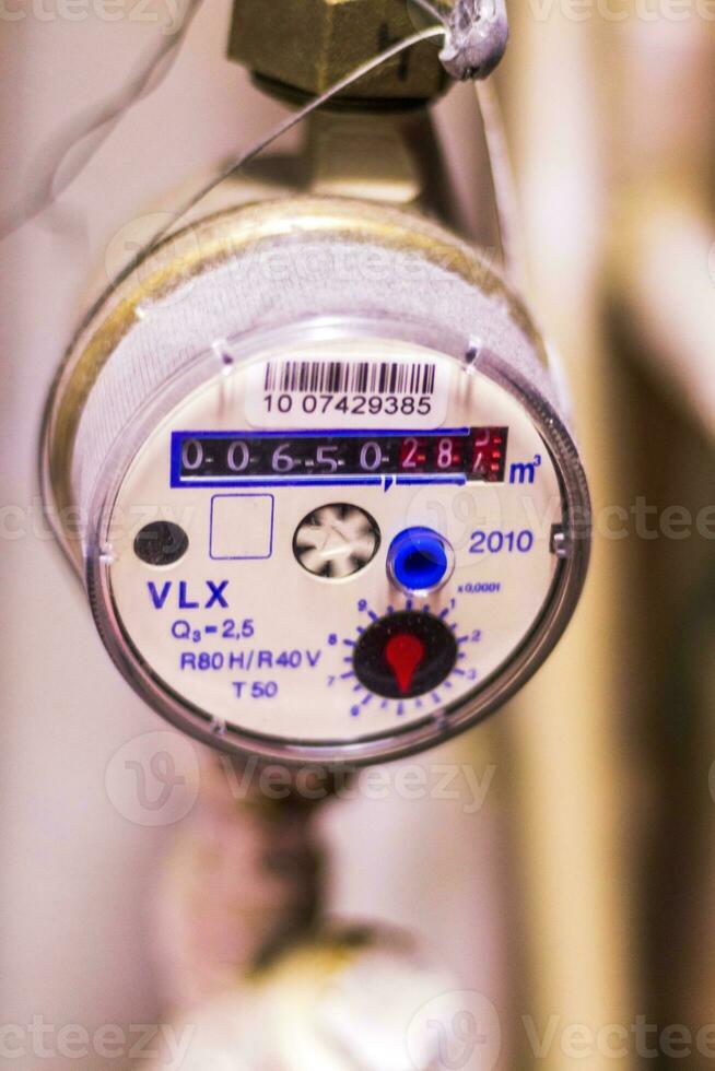 Close up shot of the sealed domestic water meter. Household photo