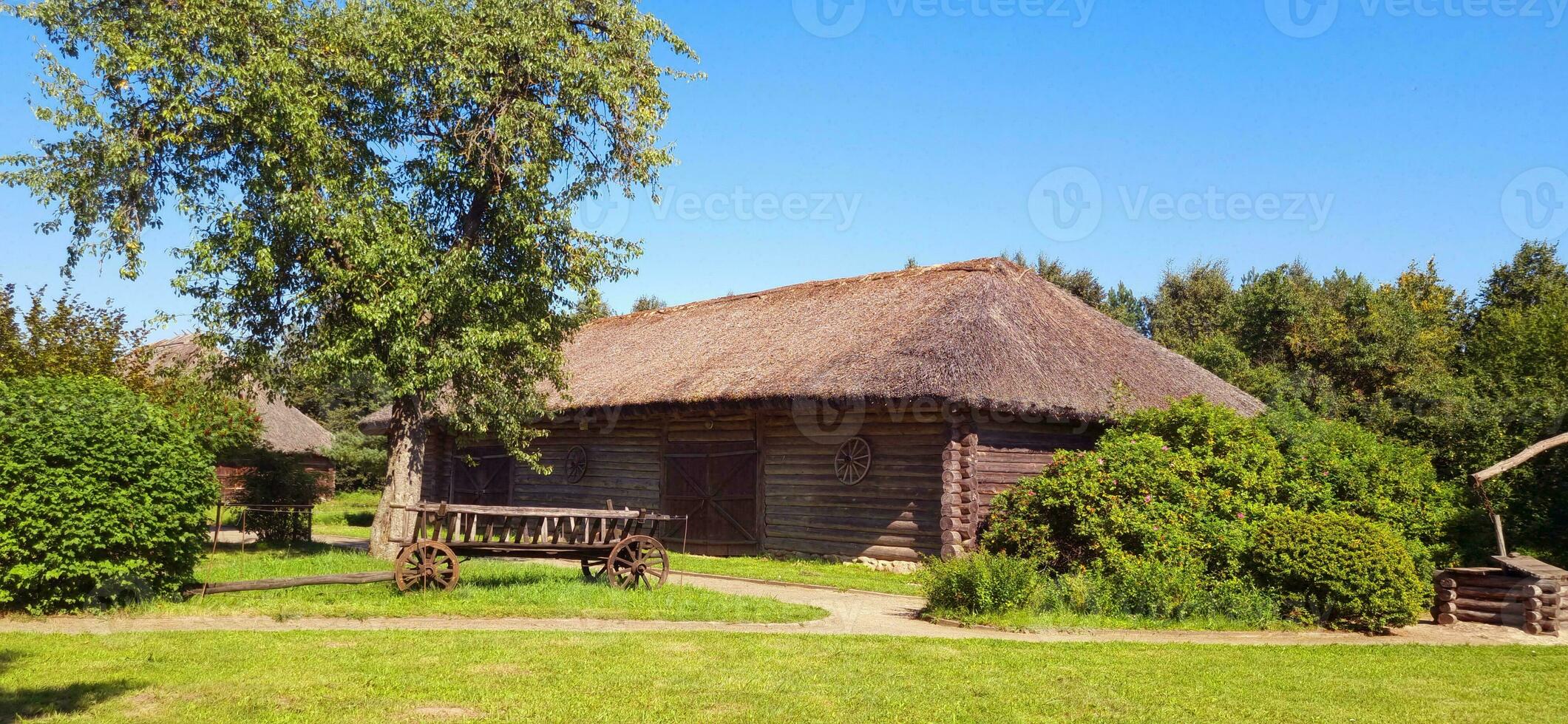 Disparo de el rural, antiguo choza a el ruso aldea. concepto foto