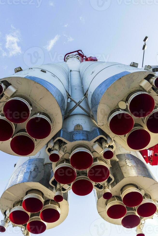 Close up shot of the space rocket engine nozzles. Astronautics photo