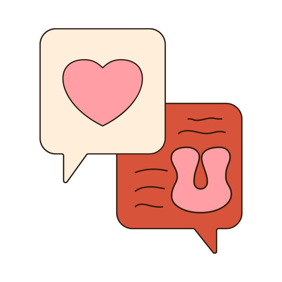 heart chat groovy retro icon Retro cartoon Valentines day element in trendy retro 60s 70s style. Vector illustration.
