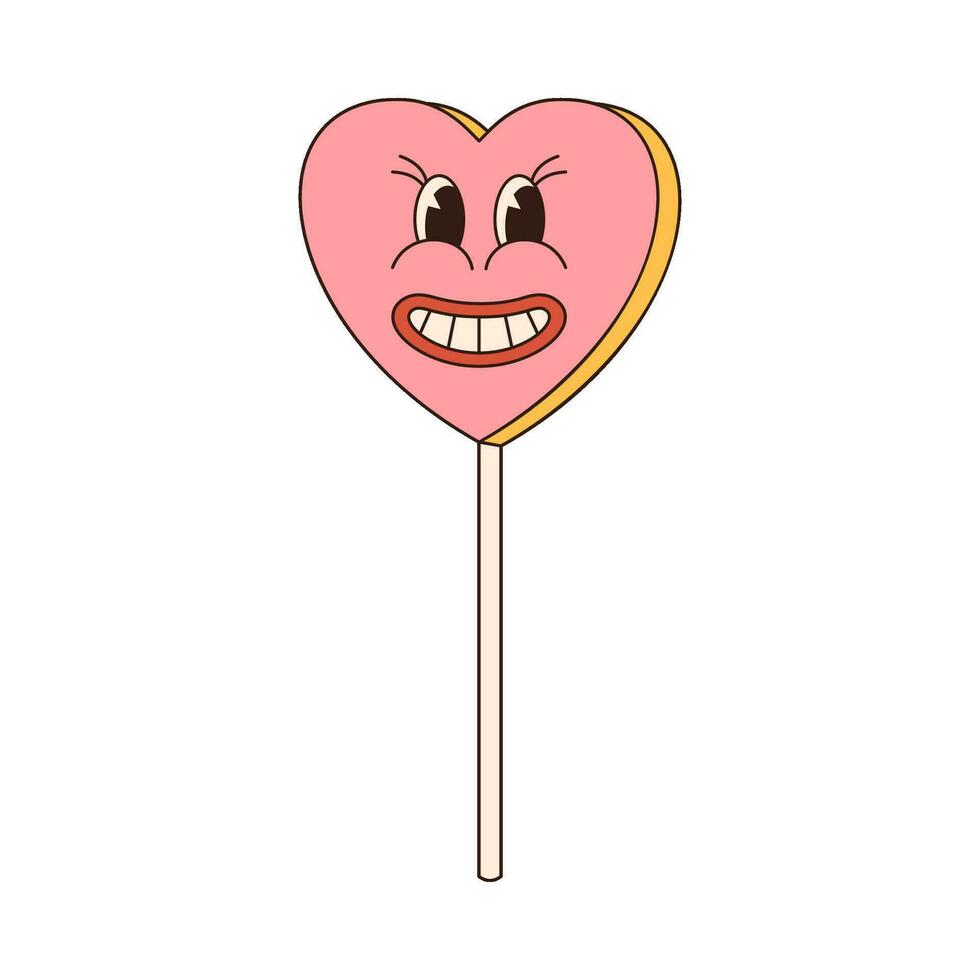 lollipop groovy retro icon Retro cartoon Valentines day element in trendy retro 60s 70s style. Vector illustration.