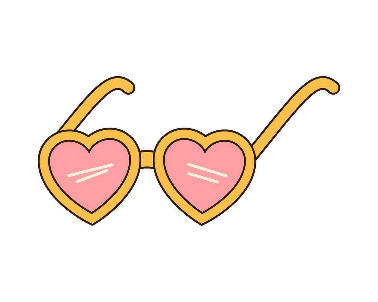 corazón lentes maravilloso retro icono retro dibujos animados san valentin día elemento en de moda retro 60s 70s estilo. vector ilustración.