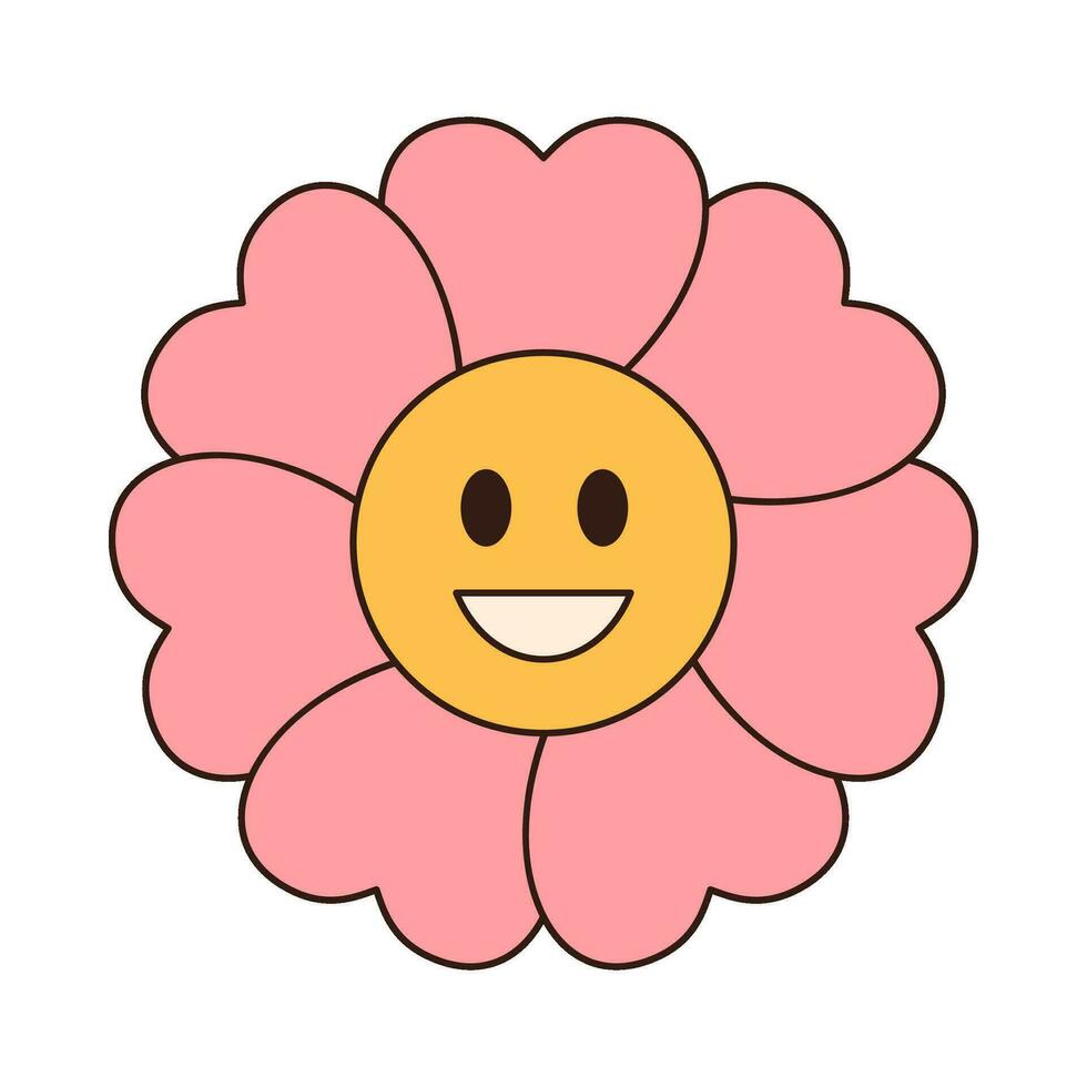 flower groovy retro icon Retro cartoon Valentines day element in trendy retro 60s 70s style. Vector illustration.