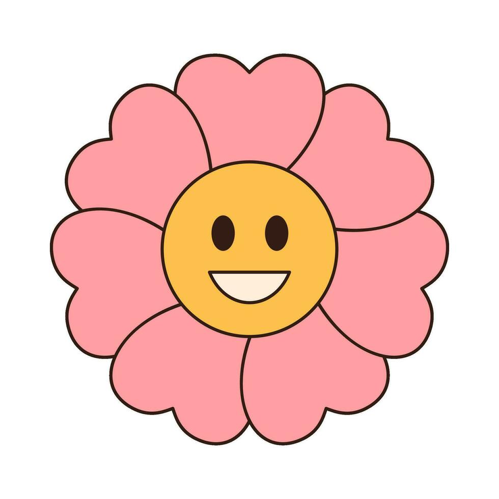 flower groovy retro icon Retro cartoon Valentines day element in trendy retro 60s 70s style. Vector illustration.