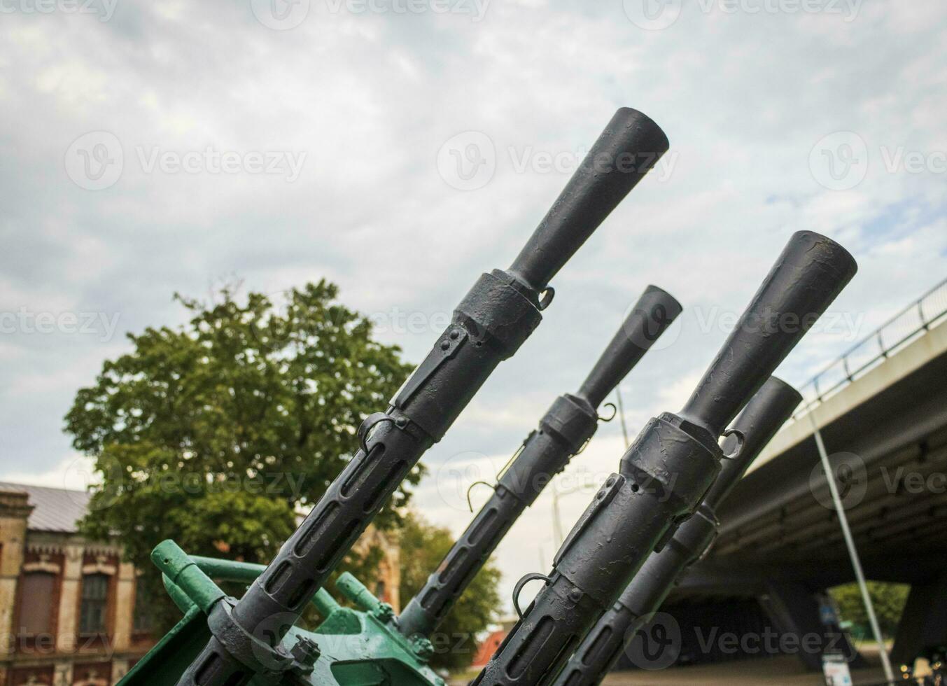 Shot of the vintage old military train with machine gun installed on it. History photo