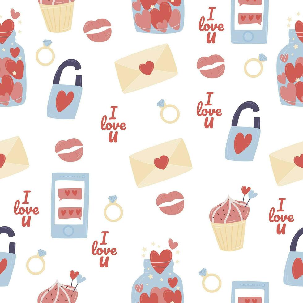Seamless pattern Valentine's Day. Elements on a white background. Love. vector