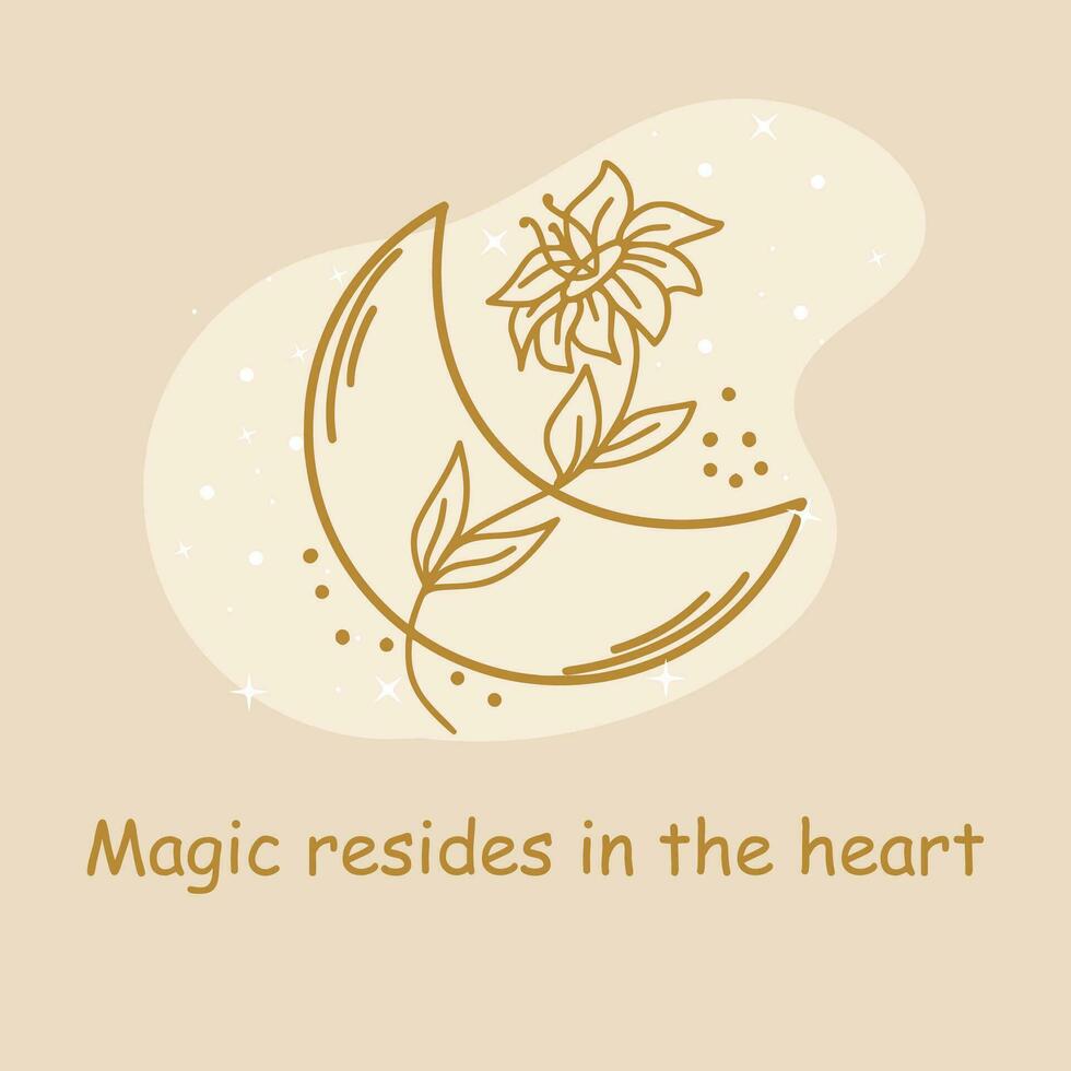 Mystical sign with motivational inscription. Magic card in gold color. Illustration for astrology, tattoos, tarot. Fortune telling. vector