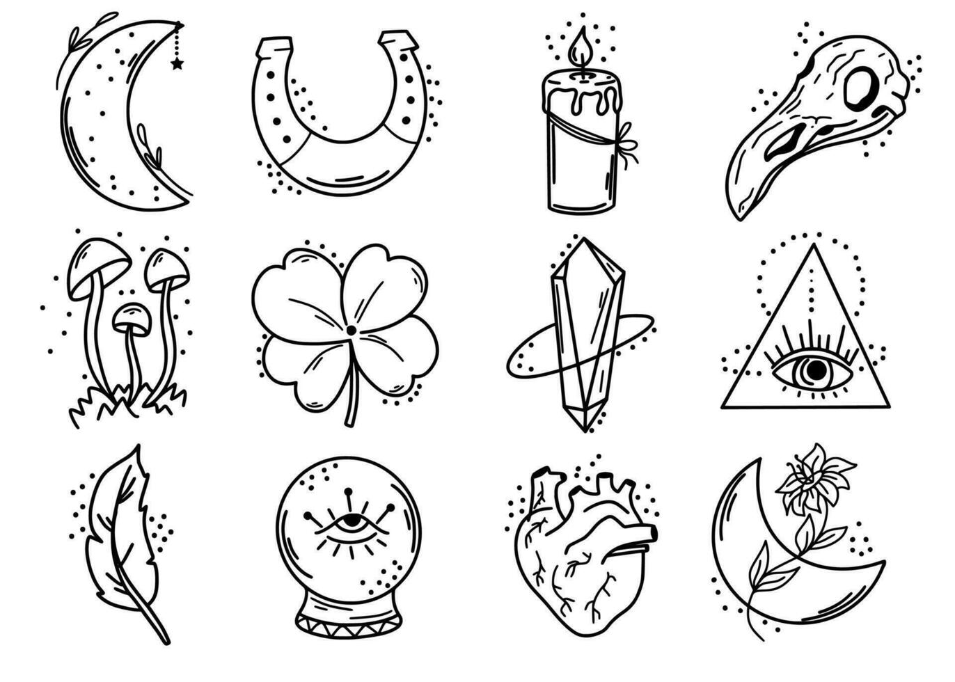 Set of mystical signs. Magic set. Illustration for astrology, tattoos, tarot. Fortune telling. vector