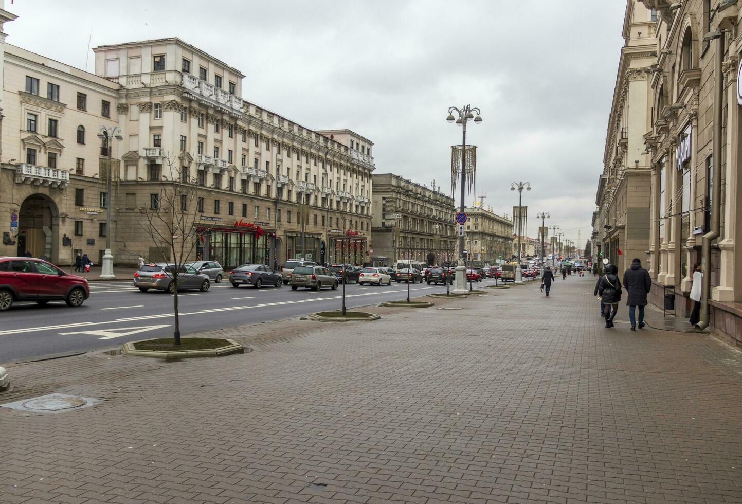 Minsk, Belarus - 12.27.2023 - Shot of the central street of the capital, City photo