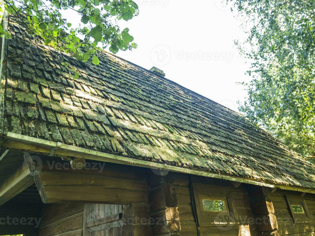 Shot of the rural, old hut at the russian village. Vintage photo