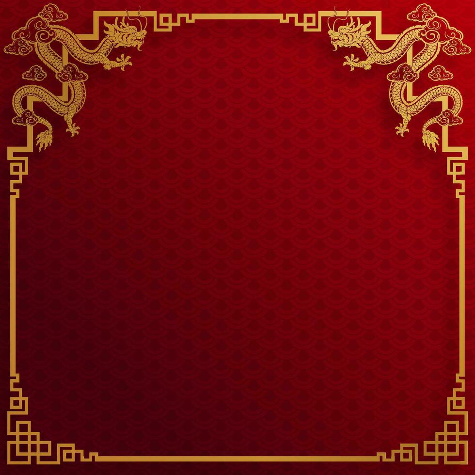 Chinese frame border for happy chinese new year 2024 year of the dragon zodiac sign vector