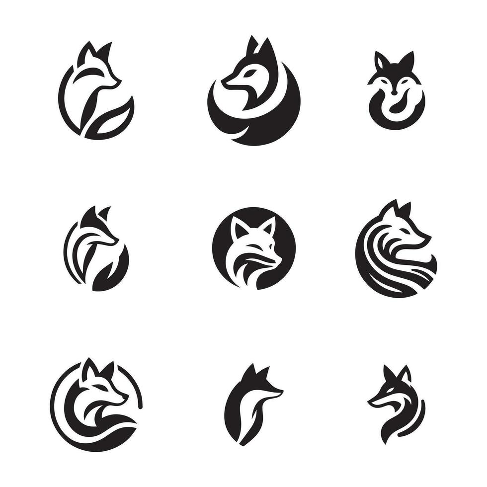 enigmático zorro logos en monocromo formación vector