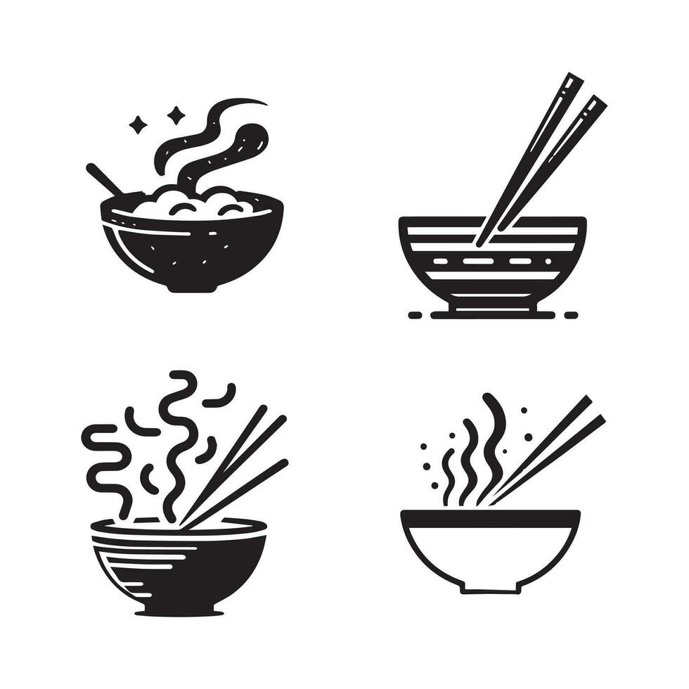 Assorted Icons of Steaming Bowls and Chopsticks vector