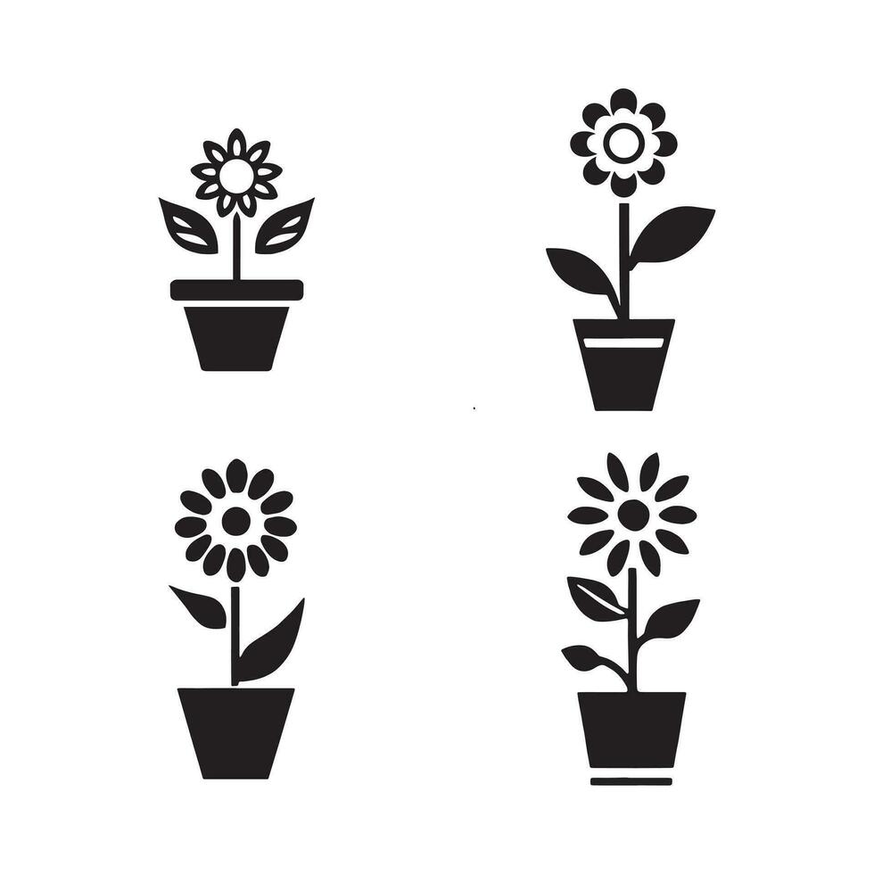 Quartet of Stylized Floral Icons in Monochrome vector