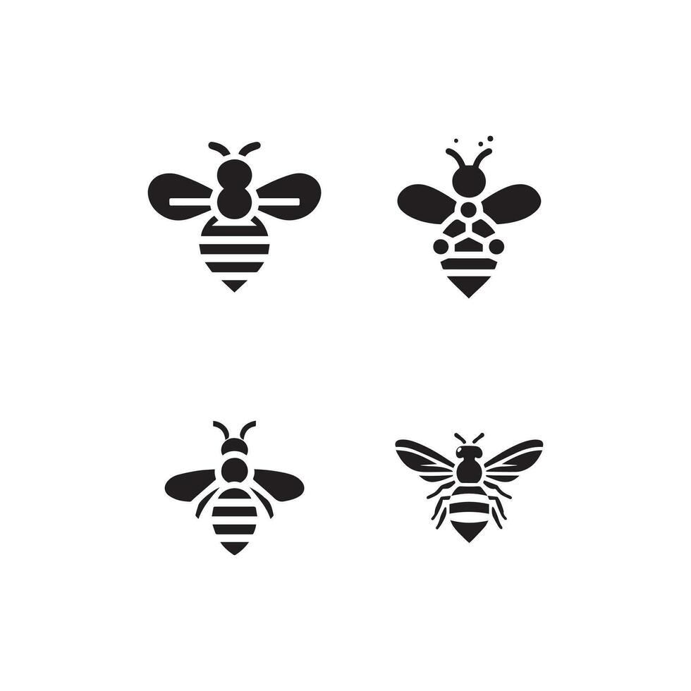 Quartet of Stylized Bee Icons in Monochrome vector