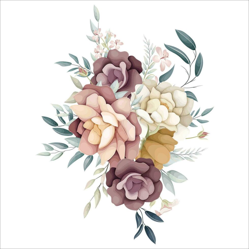 set of flower arrangements flower and leaves floral illustration for wedding card vector