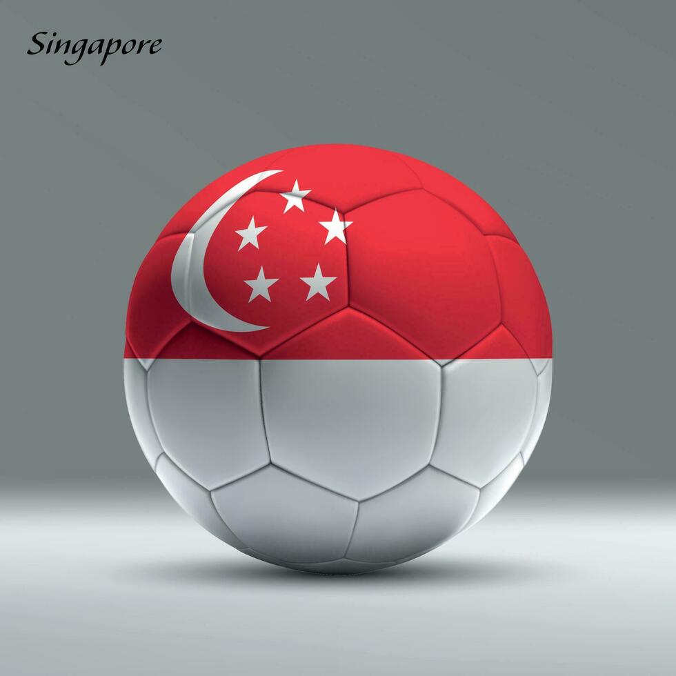 3d realistic soccer ball iwith flag of Singapore on studio background vector