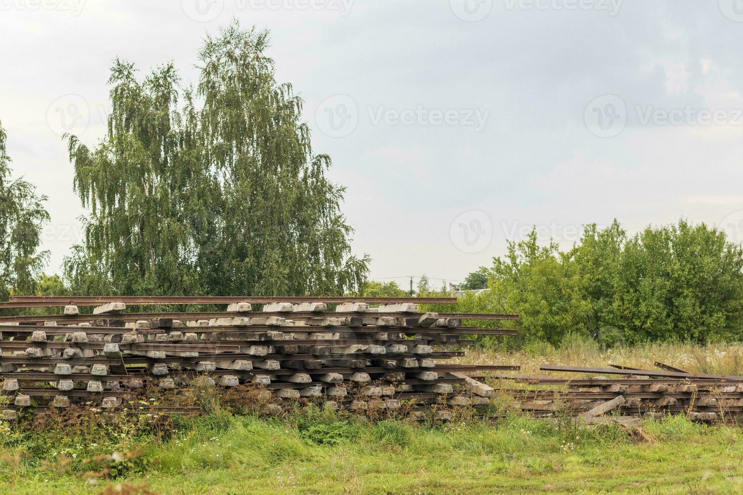 Shot of the dismantled rails on the backyard. Concept photo