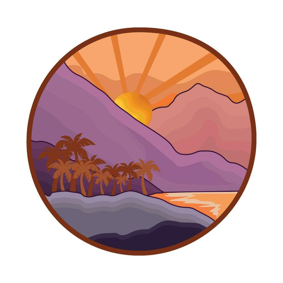 ilustración de paisaje al atardecer vector