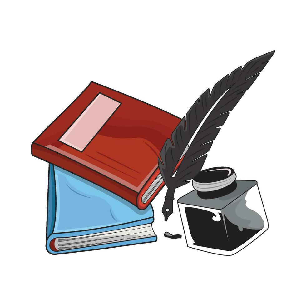 book with feather pen illustration vector