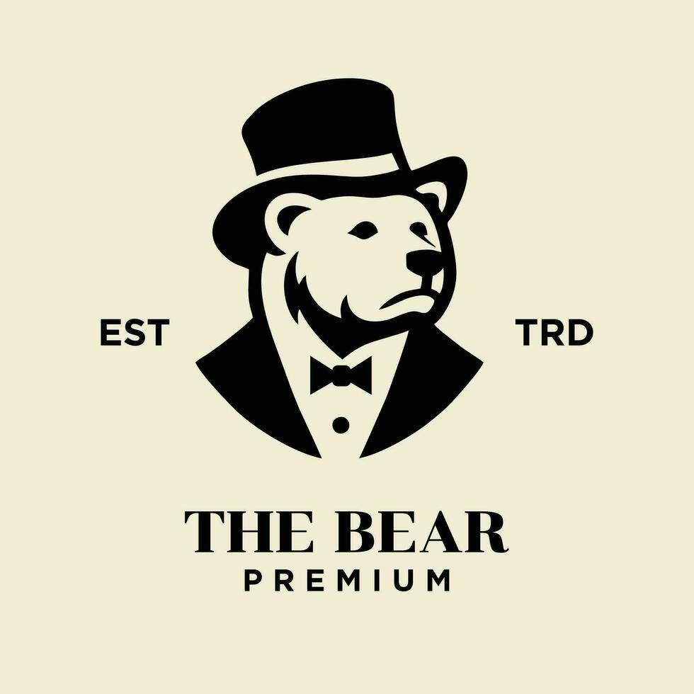 Bear Gentleman Vintage logo icon design vector