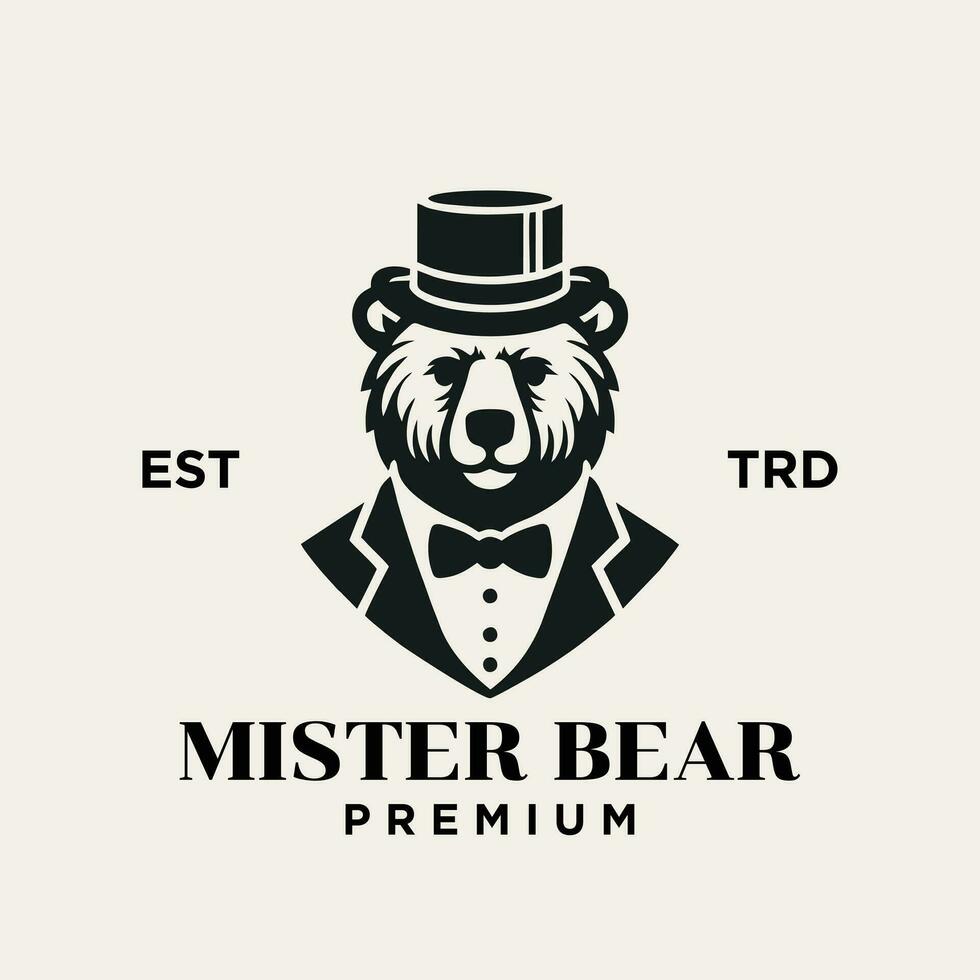 Bear Gentleman Vintage logo icon design vector