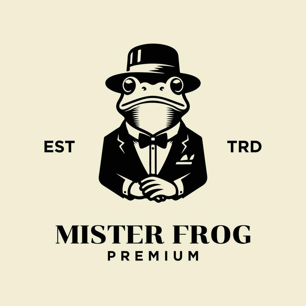 Frog Gentleman Vintage logo icon design vector