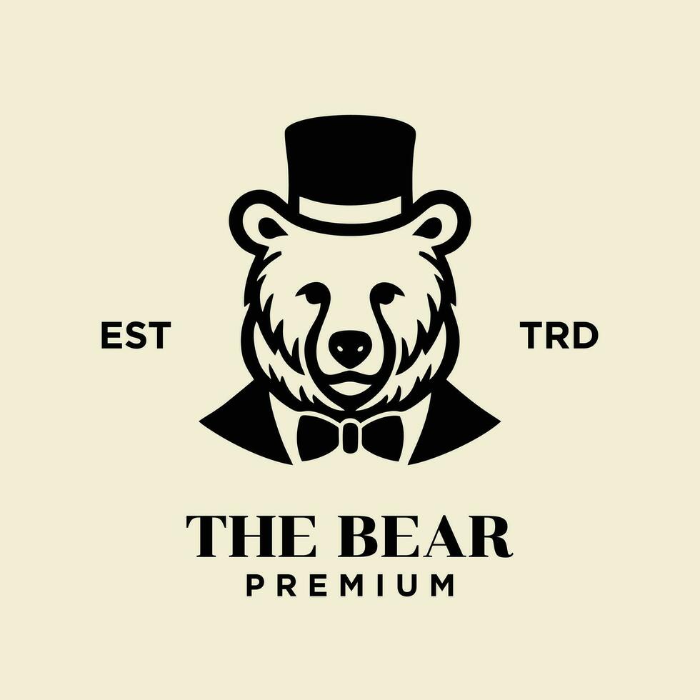 Bear Gentleman Vintage logo icon design vector