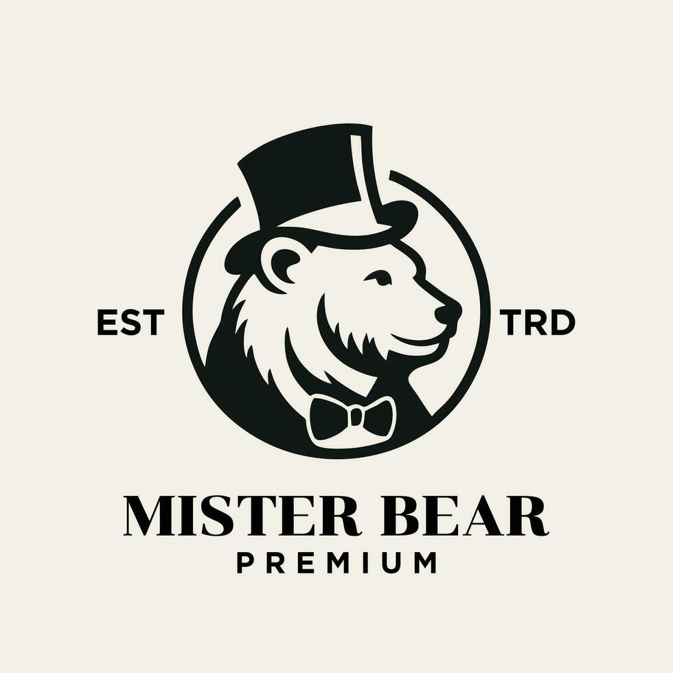 Bear Gentleman Vintage logo icon design vector