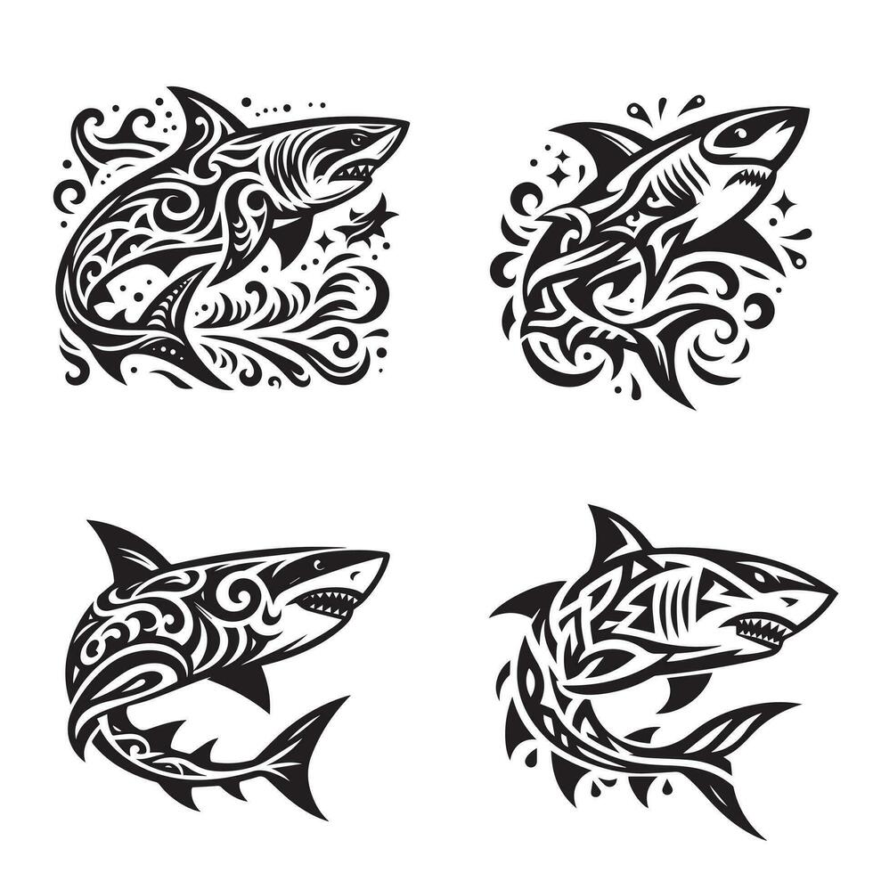 tiburón tribal logo icono diseño ilustración vector