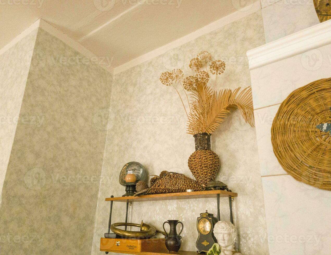 Shot of the old fashioned decoration items in the house. Concept photo