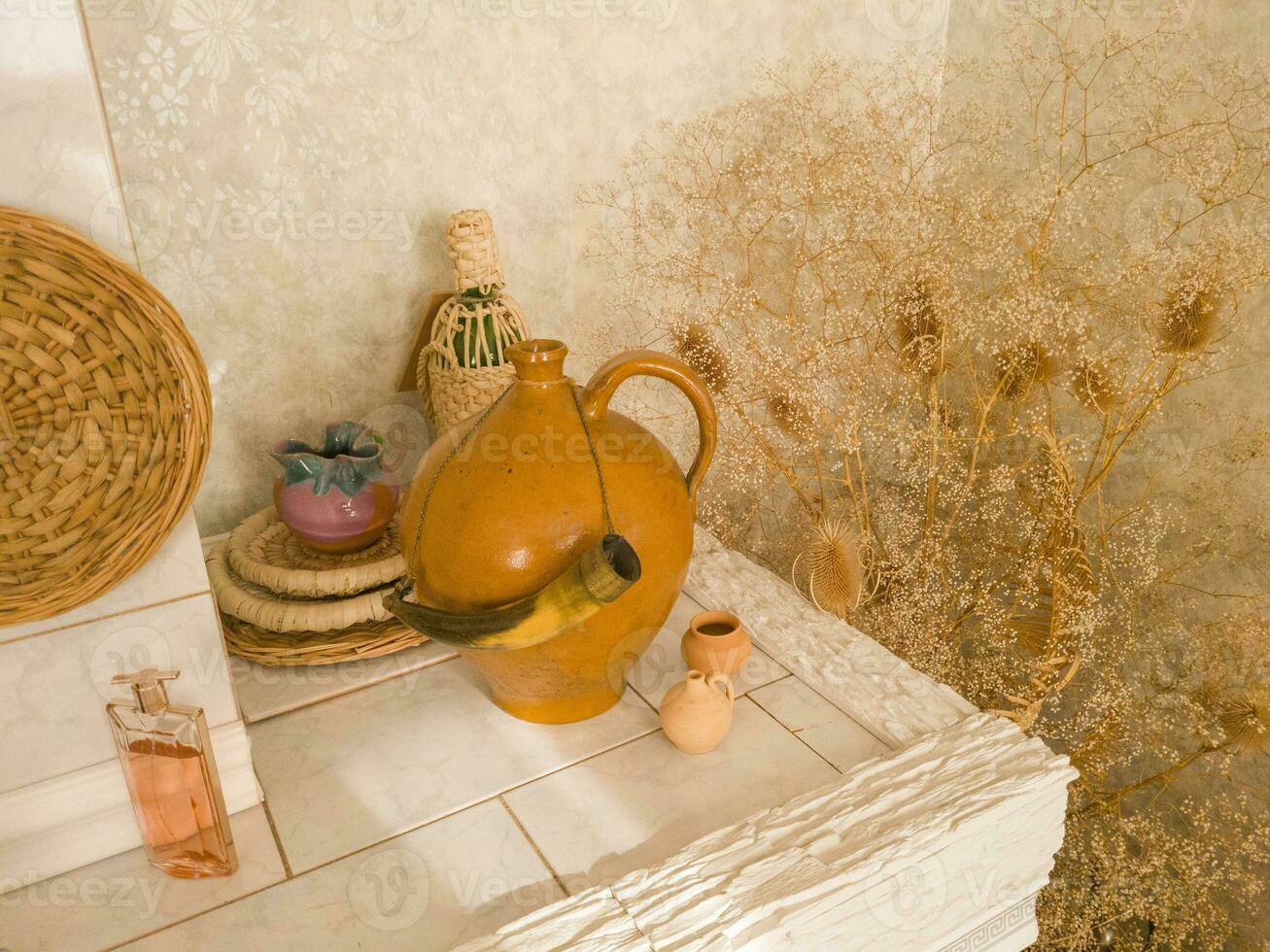 Shot of the old fashioned decoration items in the house. Concept photo