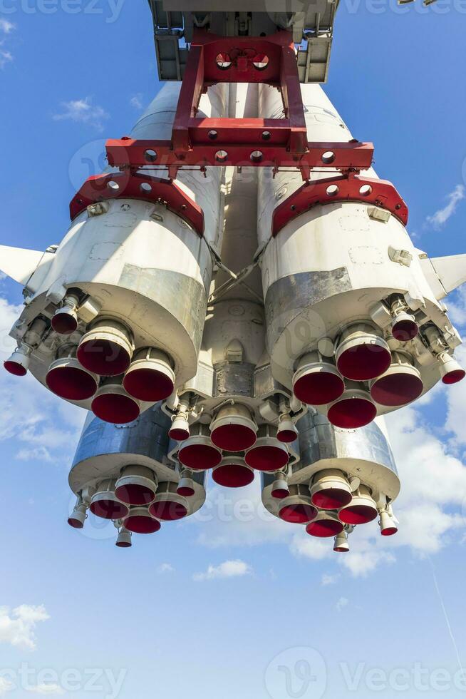 Close up shot of the space rocket engine nozzles. Astronautics photo