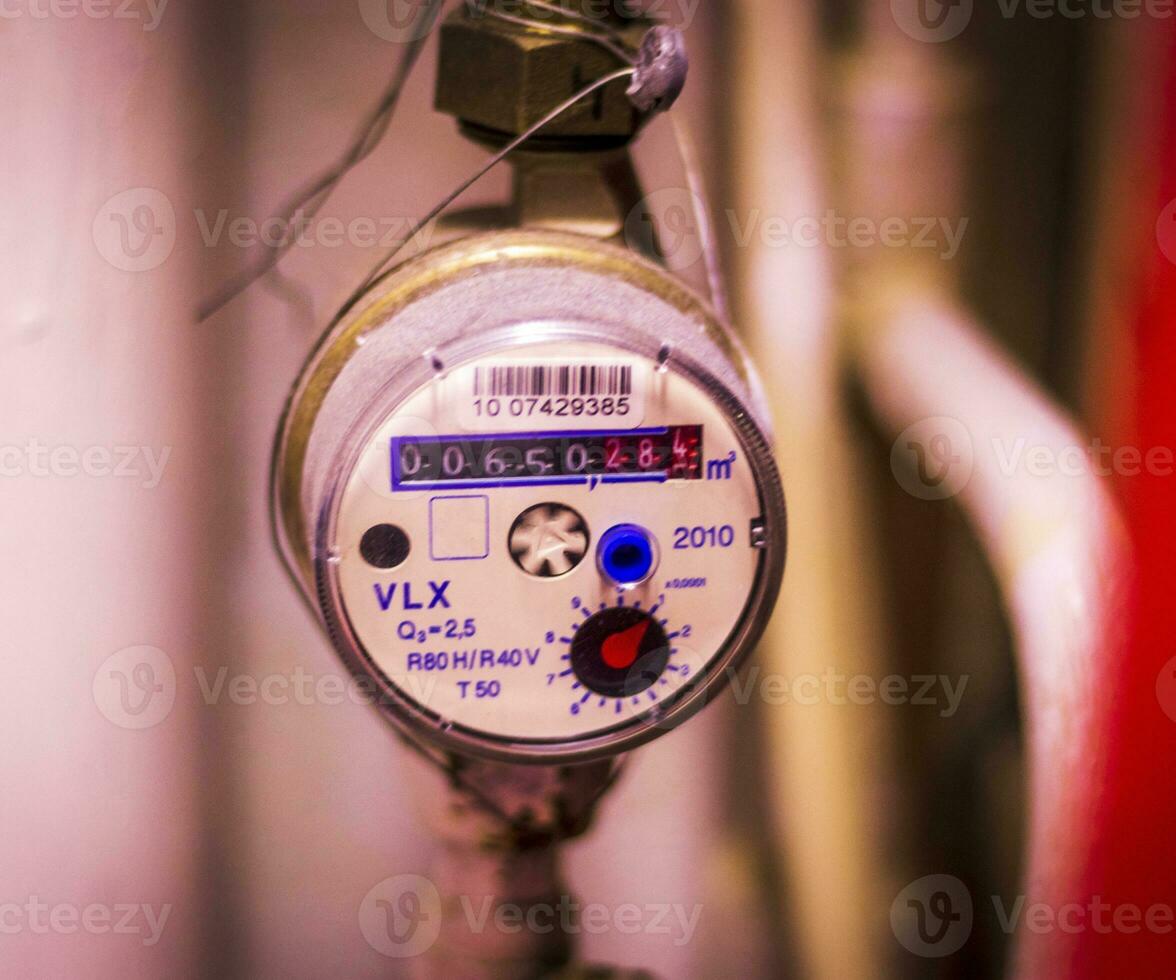 Close up shot of the sealed domestic water meter. Household photo